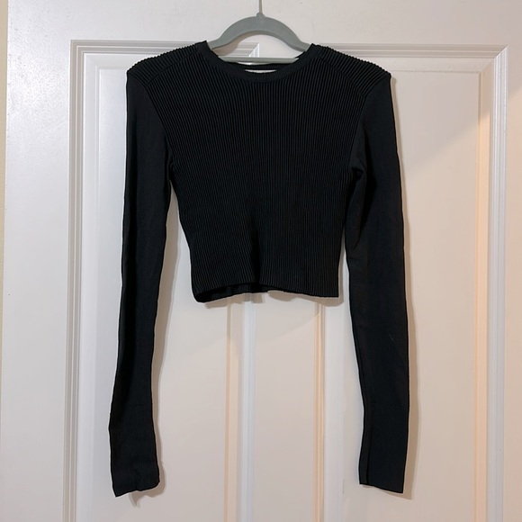 Zara Tops - Zara‎ Knit Black Ribbed Long Sleeve Stretch Crop Top Sweater, Women’s Medium